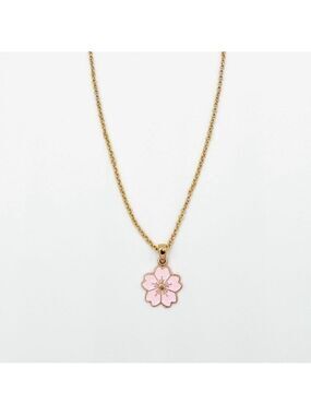 Gold Rope Chain With Sakura Cherry Blossom Enamel Charm.
